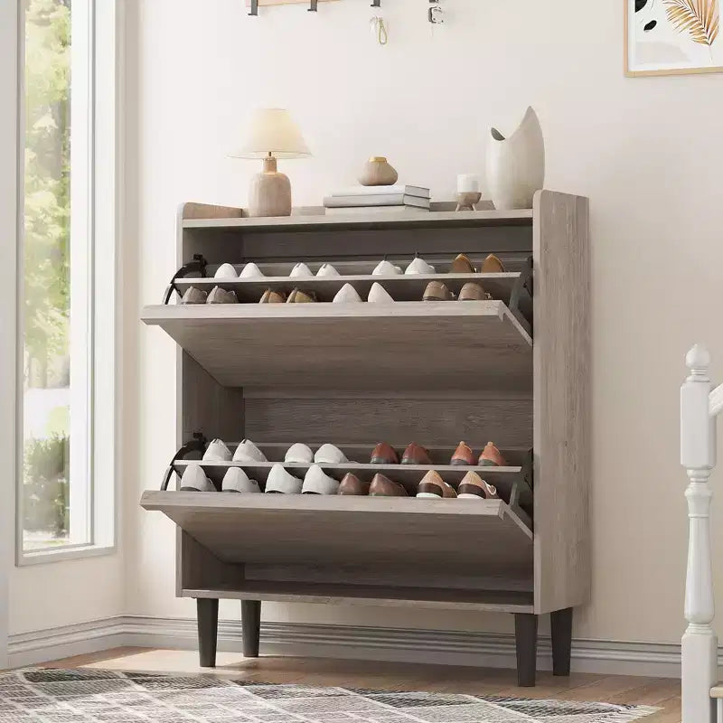 Meuble à chaussures 2 tiroirs en bois avec étagère réglable - Organisateur de rangement dissimulé pour entrée et couloir, solution peu encombrante pour le salon