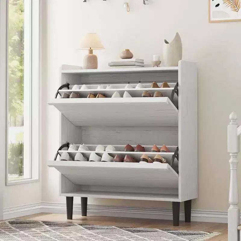 Meuble à chaussures 2 tiroirs en bois avec étagère réglable - Organisateur de rangement dissimulé pour entrée et couloir, solution peu encombrante pour le salon