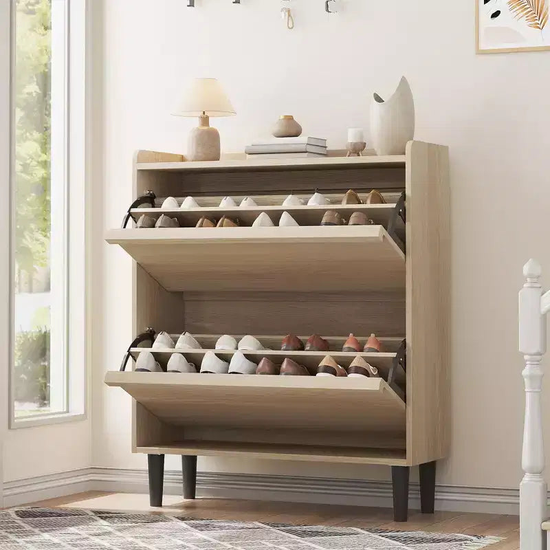Meuble à chaussures 2 tiroirs en bois avec étagère réglable - Organisateur de rangement dissimulé pour entrée et couloir, solution peu encombrante pour le salon