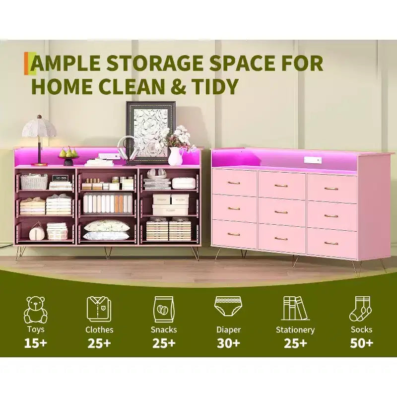 Commode haute à 9 tiroirs de 36,6x62,8x16,7 pouces, armoire de rangement moderne avec organisateur multifonctionnel pour usage multi-pièces, design élégant