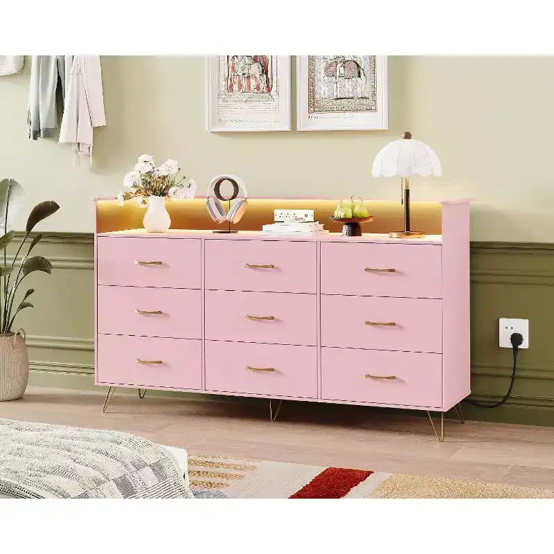 Commode haute à 9 tiroirs de 36,6x62,8x16,7 pouces, armoire de rangement moderne avec organisateur multifonctionnel pour usage multi-pièces, design élégant