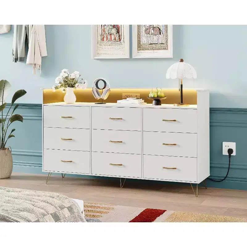Commode haute à 9 tiroirs de 36,6x62,8x16,7 pouces, armoire de rangement moderne avec organisateur multifonctionnel pour usage multi-pièces, design élégant