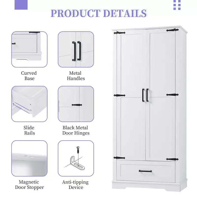 Armoire de rangement de salle de bain haute de 69 po, armoire de rangement de cuisine autoportante avec étagères réglables, armoire de salle de bain d'appoint pour salon, buanderie