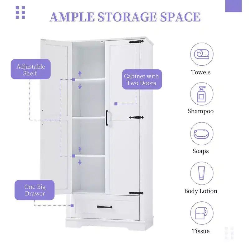 Armoire de rangement de salle de bain haute de 69 po, armoire de rangement de cuisine autoportante avec étagères réglables, armoire de salle de bain d'appoint pour salon, buanderie