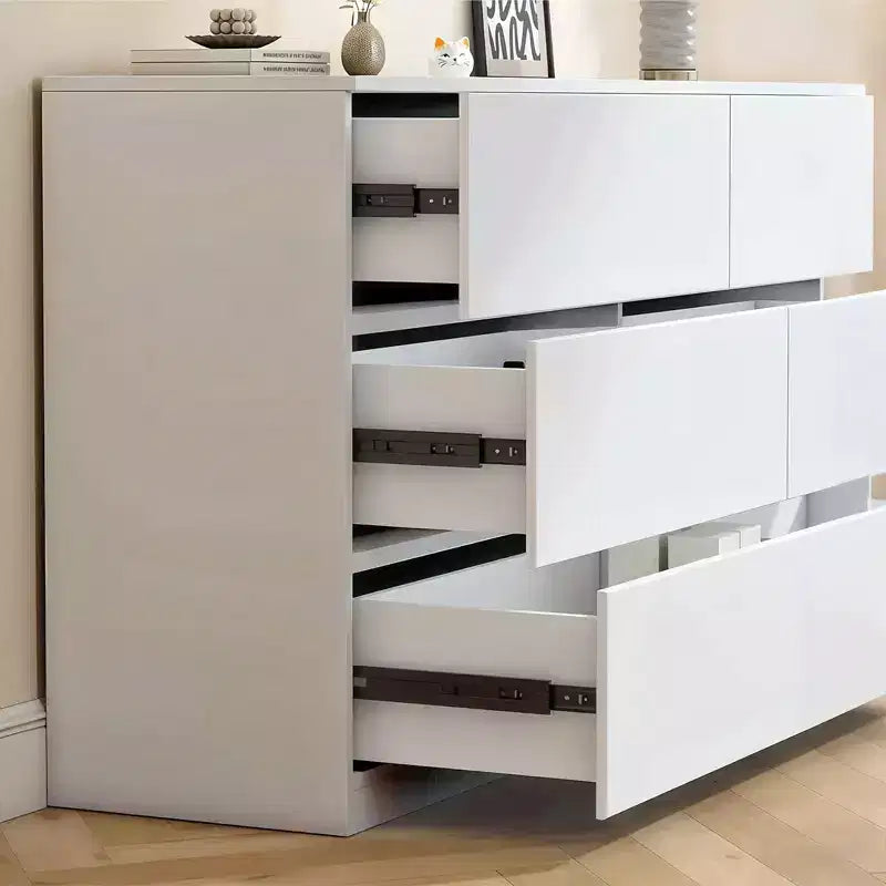 Commode blanche à tiroirs, commode moderne pour chambre avec plateau spacieux, meuble de rangement en bois avec poignées dissimulées