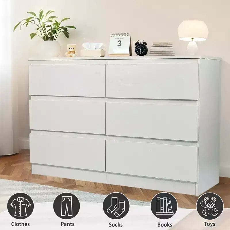 Commode blanche à tiroirs, commode moderne pour chambre avec plateau spacieux, meuble de rangement en bois avec poignées dissimulées
