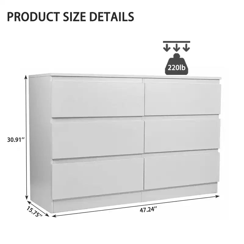 Commode blanche à tiroirs, commode moderne pour chambre avec plateau spacieux, meuble de rangement en bois avec poignées dissimulées