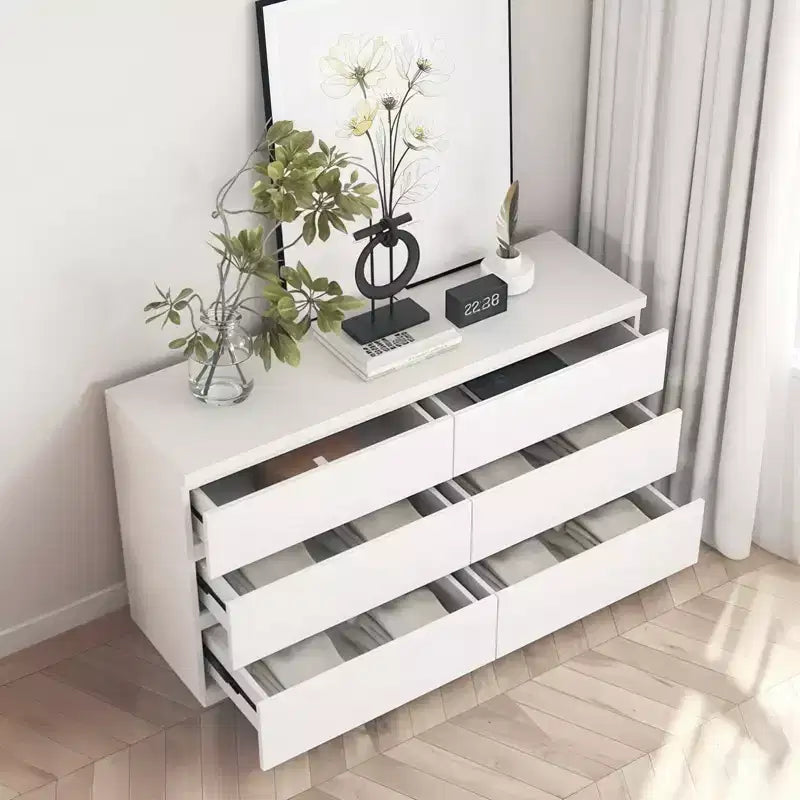 Commode blanche à tiroirs, commode moderne pour chambre avec plateau spacieux, meuble de rangement en bois avec poignées dissimulées