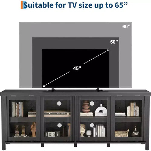 Meuble TV de 165,1 cm avec 4 portes en verre et meuble de rangement