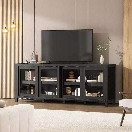 165.1 cm TV Stand, Entertainment Center with 4 Glass Doors, Storage Cabinet for Living Room