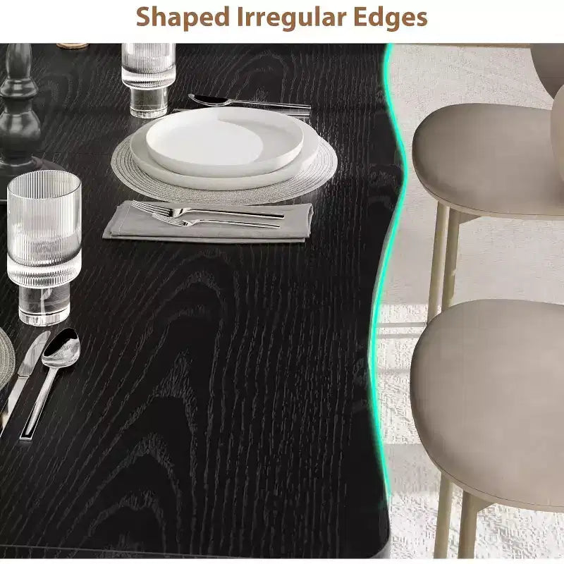 Table de salle à manger moderne rustique C 79 avec plateau épais en MDF à bord ondulé et cadre en métal, imperméable et résistant aux rayures, pour 6 à 8 personnes, assemblage simple