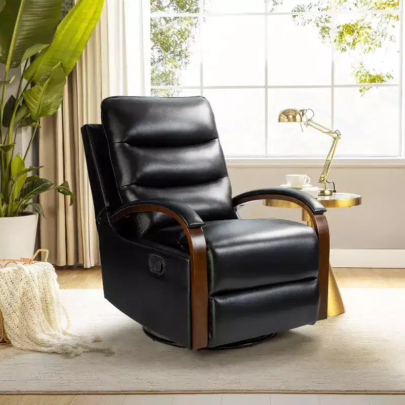 Fauteuil inclinable manuel pivotant et à bascule en cuir véritable Clemens avec accoudoirs décoratifs incurvés
