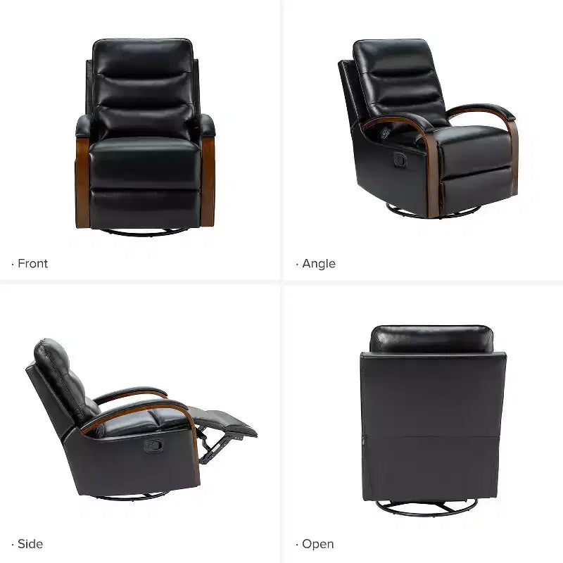 Fauteuil inclinable manuel pivotant et à bascule en cuir véritable Clemens avec accoudoirs décoratifs incurvés