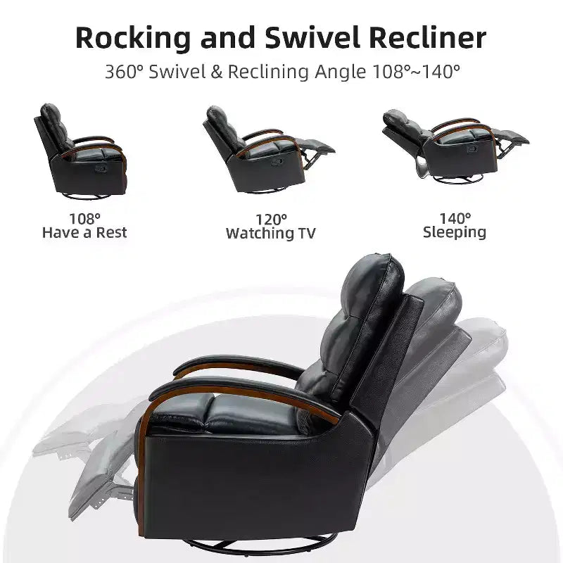 Fauteuil inclinable manuel pivotant et à bascule en cuir véritable Clemens avec accoudoirs décoratifs incurvés