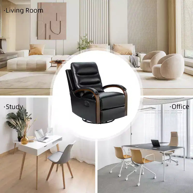 Fauteuil inclinable manuel pivotant et à bascule en cuir véritable Clemens avec accoudoirs décoratifs incurvés