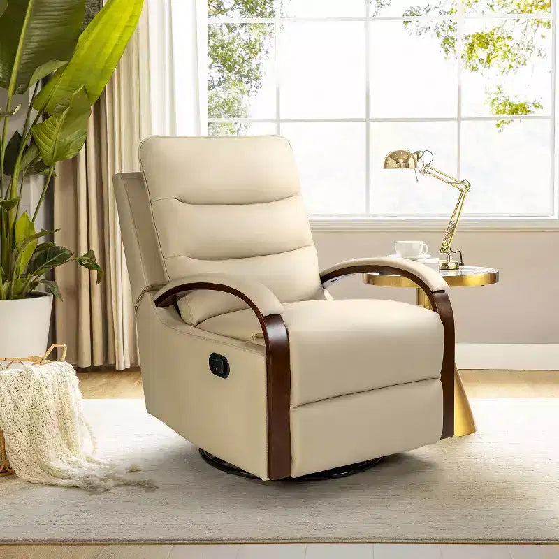 Fauteuil inclinable manuel pivotant et à bascule en cuir véritable Clemens avec accoudoirs décoratifs incurvés