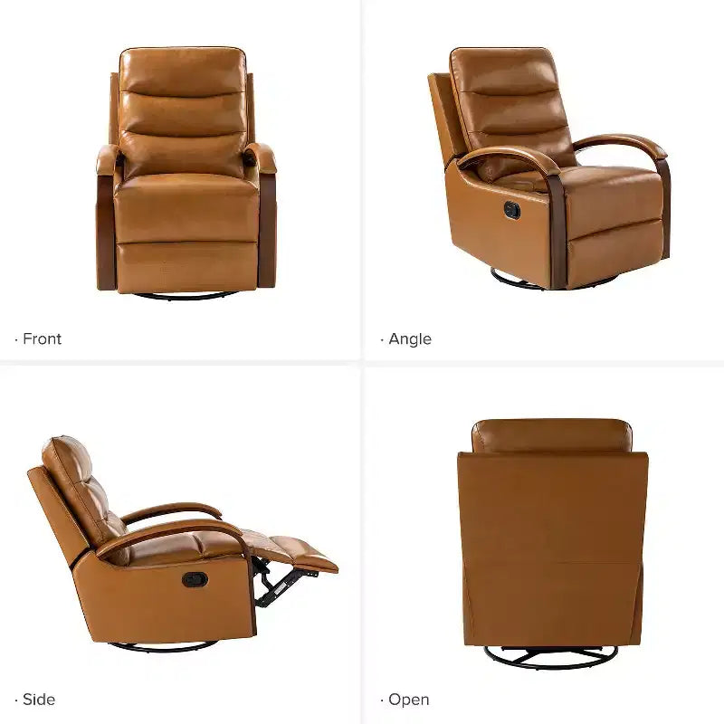 Fauteuil inclinable manuel pivotant et à bascule en cuir véritable Clemens avec accoudoirs décoratifs incurvés