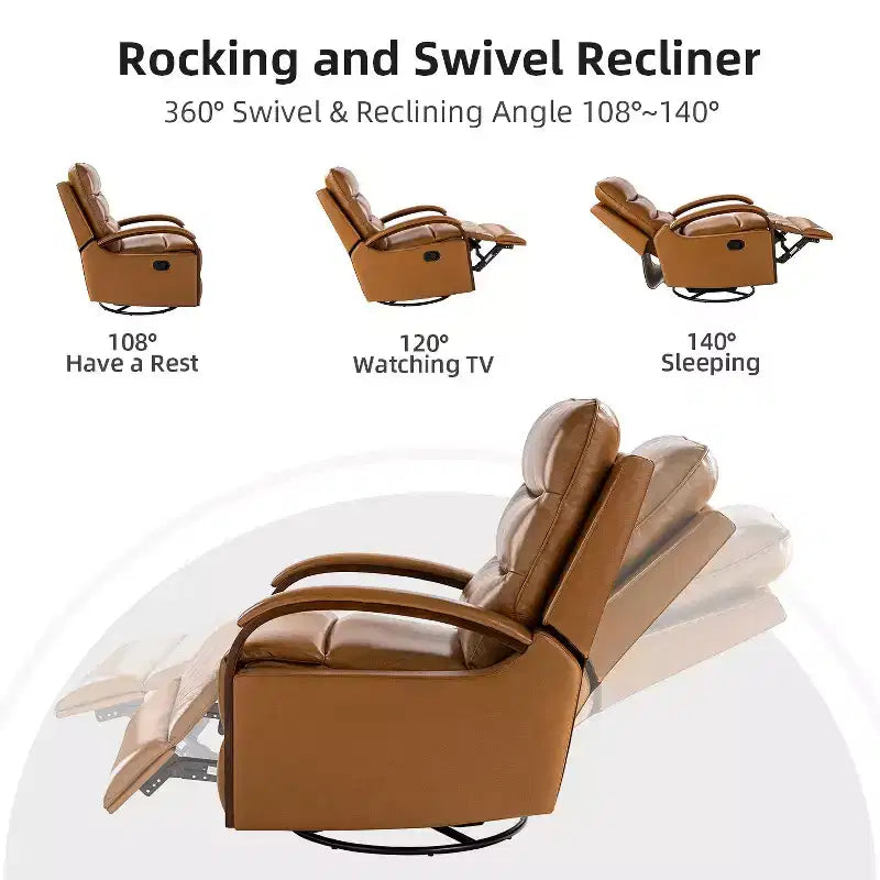 Fauteuil inclinable manuel pivotant et à bascule en cuir véritable Clemens avec accoudoirs décoratifs incurvés