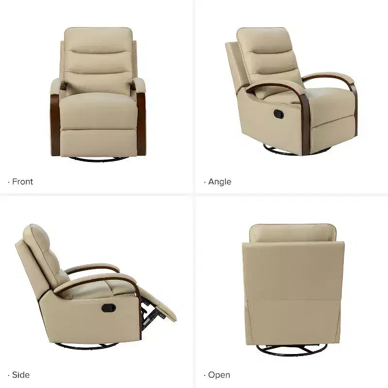 Fauteuil inclinable manuel pivotant et à bascule en cuir véritable Clemens avec accoudoirs décoratifs incurvés
