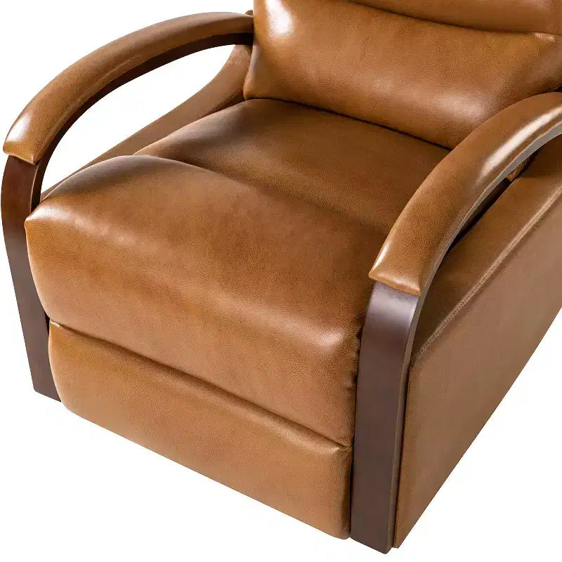 Fauteuil inclinable manuel pivotant et à bascule en cuir véritable Clemens avec accoudoirs décoratifs incurvés