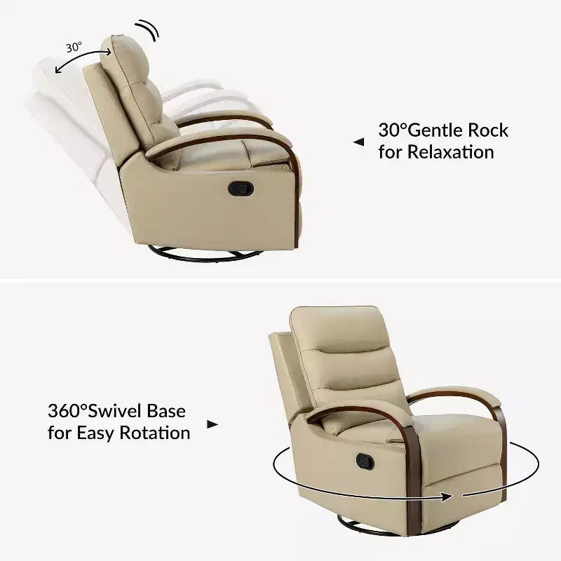 Fauteuil inclinable manuel pivotant et à bascule en cuir véritable Clemens avec accoudoirs décoratifs incurvés