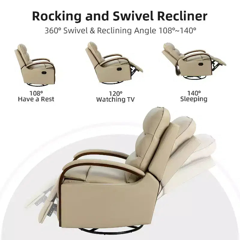 Fauteuil inclinable manuel pivotant et à bascule en cuir véritable Clemens avec accoudoirs décoratifs incurvés