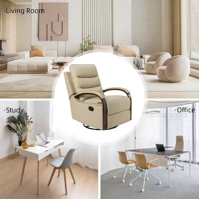 Fauteuil inclinable manuel pivotant et à bascule en cuir véritable Clemens avec accoudoirs décoratifs incurvés