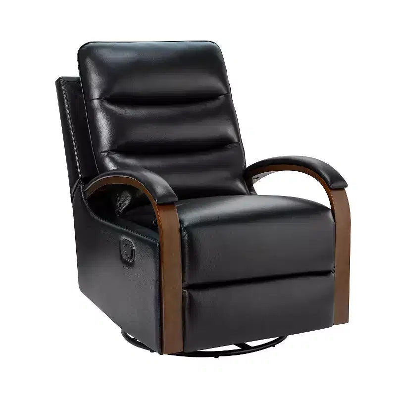 Fauteuil inclinable manuel pivotant et à bascule en cuir véritable Clemens avec accoudoirs décoratifs incurvés