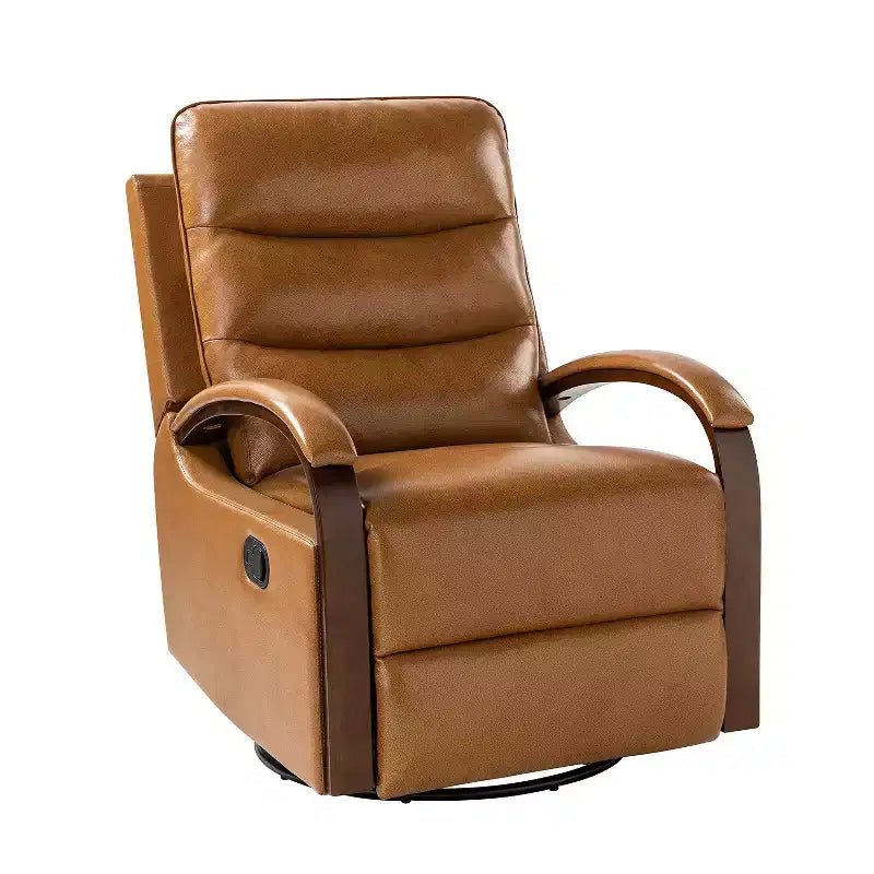 Fauteuil inclinable manuel pivotant et à bascule en cuir véritable Clemens avec accoudoirs décoratifs incurvés