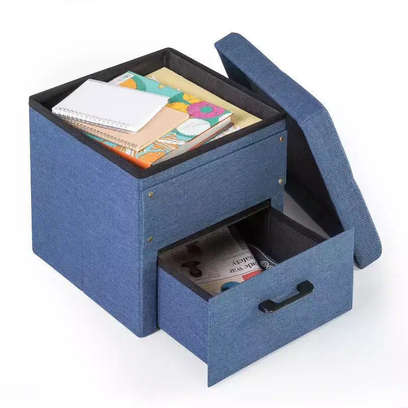 Pouf ottoman pliable avec tiroir de rangement – Repose-pieds et siège cubique