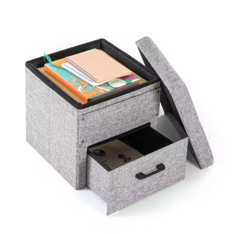 Pouf ottoman pliable avec tiroir de rangement – Repose-pieds et siège cubique