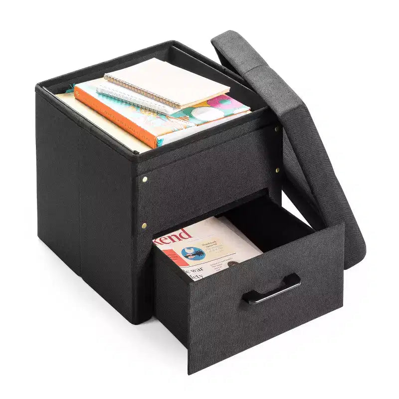 Pouf ottoman pliable avec tiroir de rangement – Repose-pieds et siège cubique