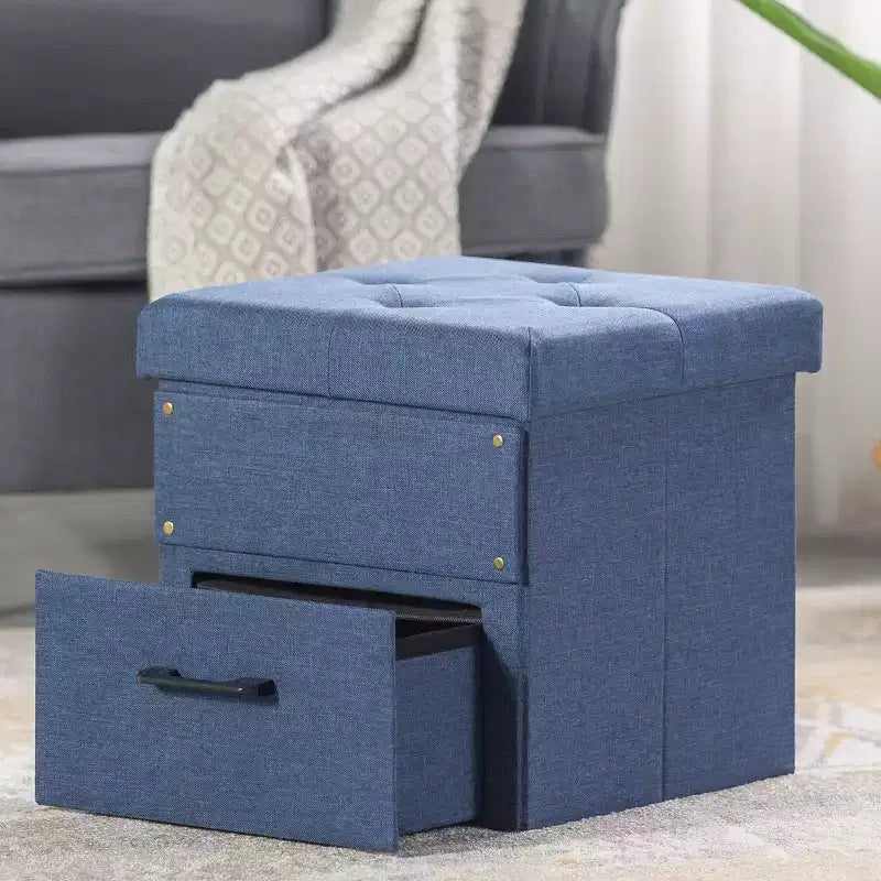 Pouf ottoman pliable avec tiroir de rangement – Repose-pieds et siège cubique