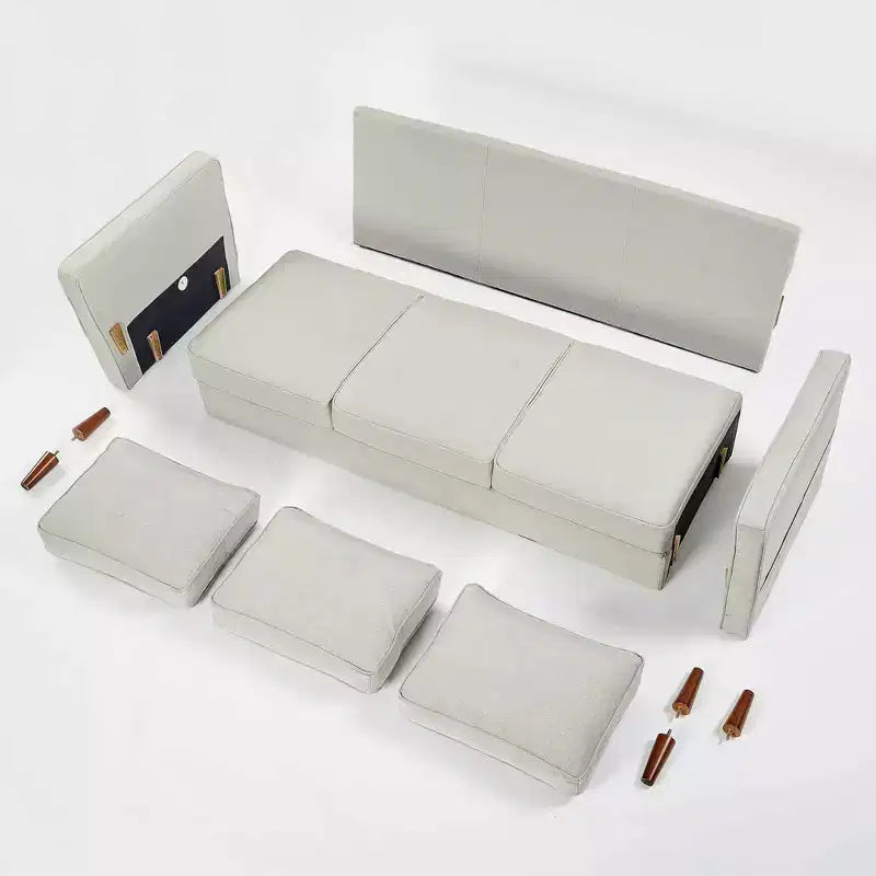 Canapé en tissu de lin moderne avec pochettes accoudoirs