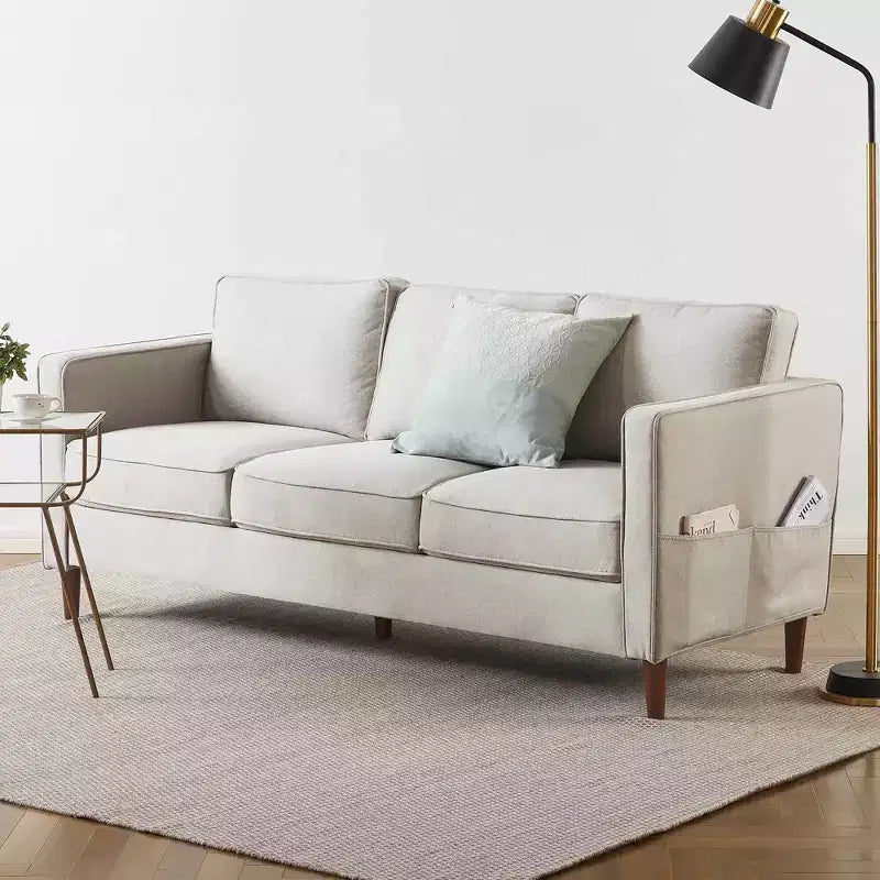 Canapé en tissu de lin moderne avec pochettes accoudoirs