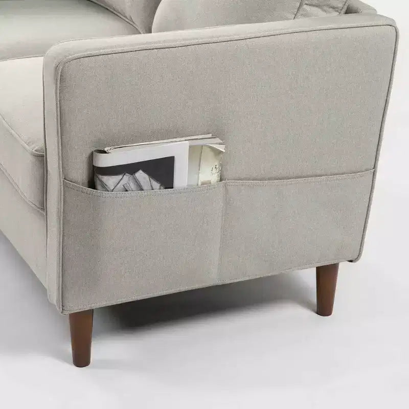 Canapé en tissu de lin moderne avec pochettes accoudoirs