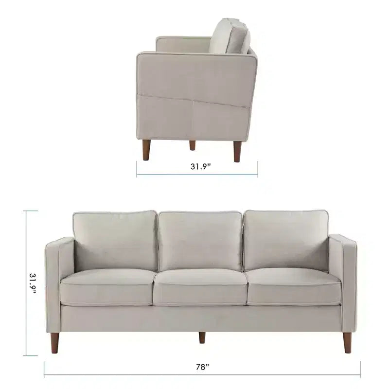 Canapé en tissu de lin moderne avec pochettes accoudoirs