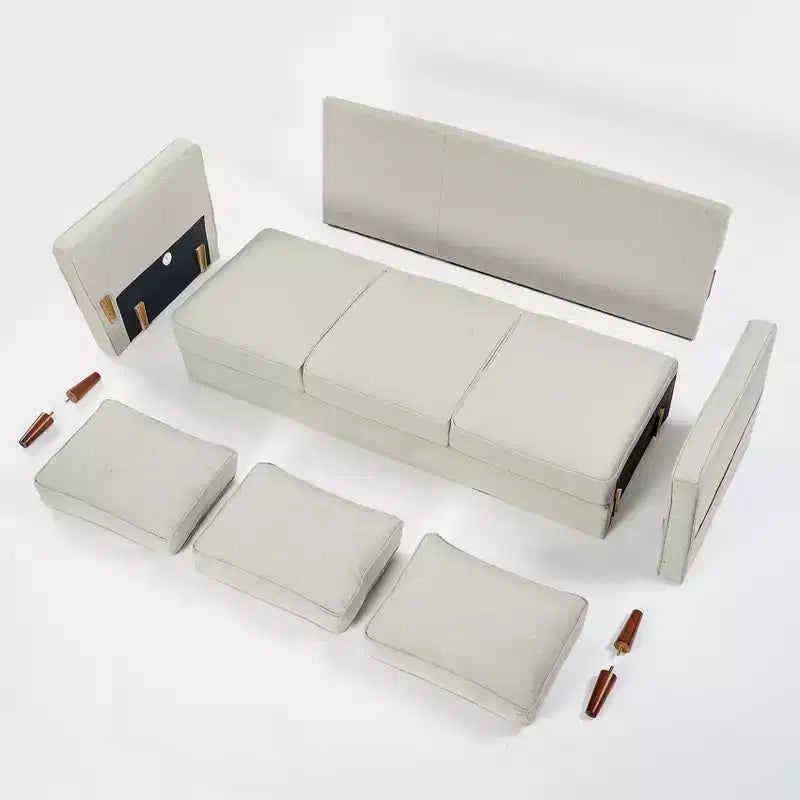 Canapé en tissu de lin moderne avec pochettes accoudoirs