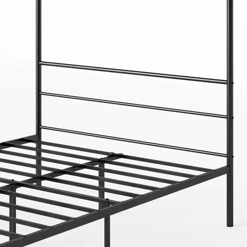 Cadre de lit plateforme en métal avec baldaquin – Noir